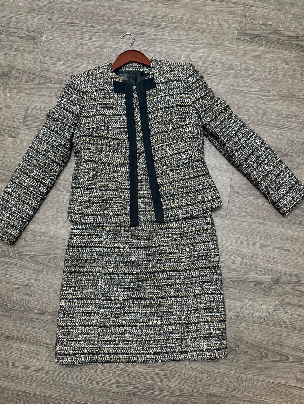 Brooks Brothers Textured Tweed Sheath Dress in Black and Cream